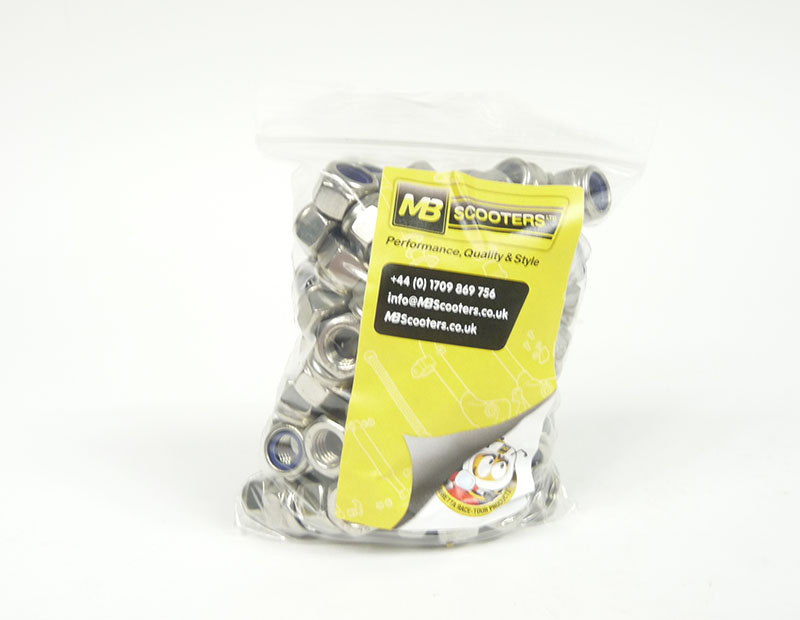 Universal Nut 8mm nyloc, stainless steel, Bag of 100