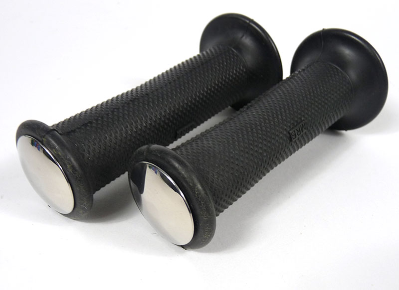 Lambretta Headset (handlebar) grips, Black, TZR type with stainless steel bar ends, Series 3, pair, MB